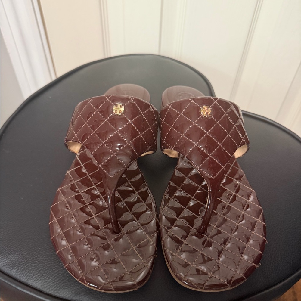 Tory Burch Dark Brown Quilted Sandals